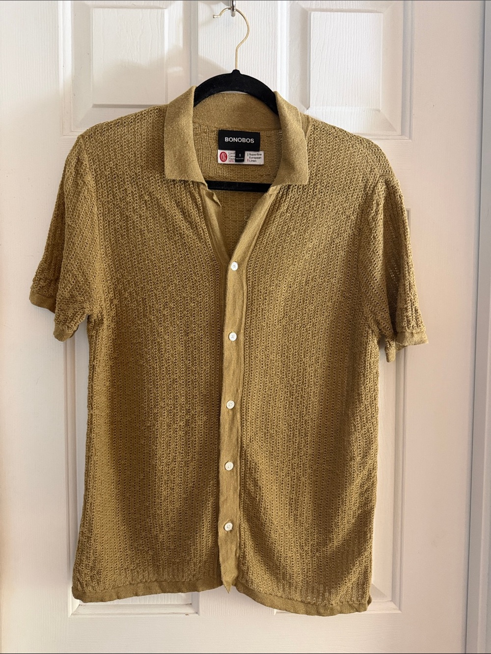 Bonobos Cabana Sweater Polo olive green 100% linen small